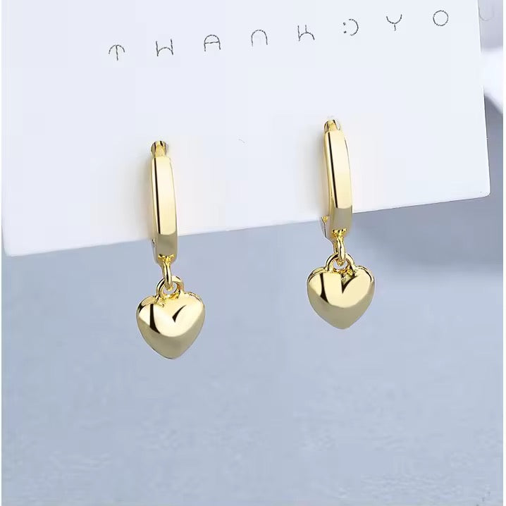 Silver Puffed Heart Drop Huggie Hoops