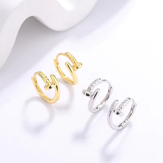 Silver Bent Nail Huggie Hoops