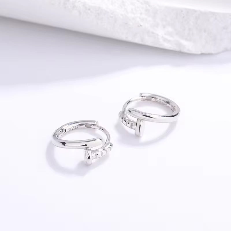 Silver Bent Nail Huggie Hoops