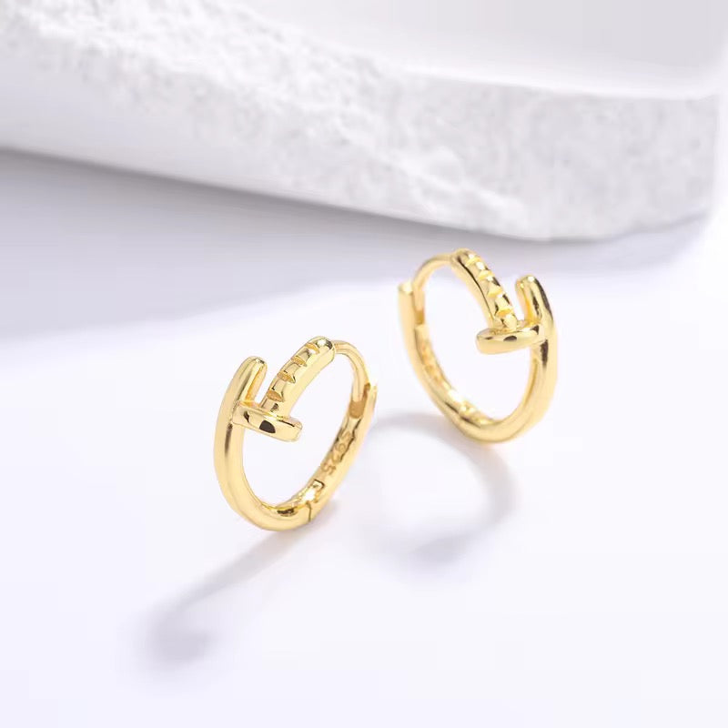 Silver Bent Nail Huggie Hoops