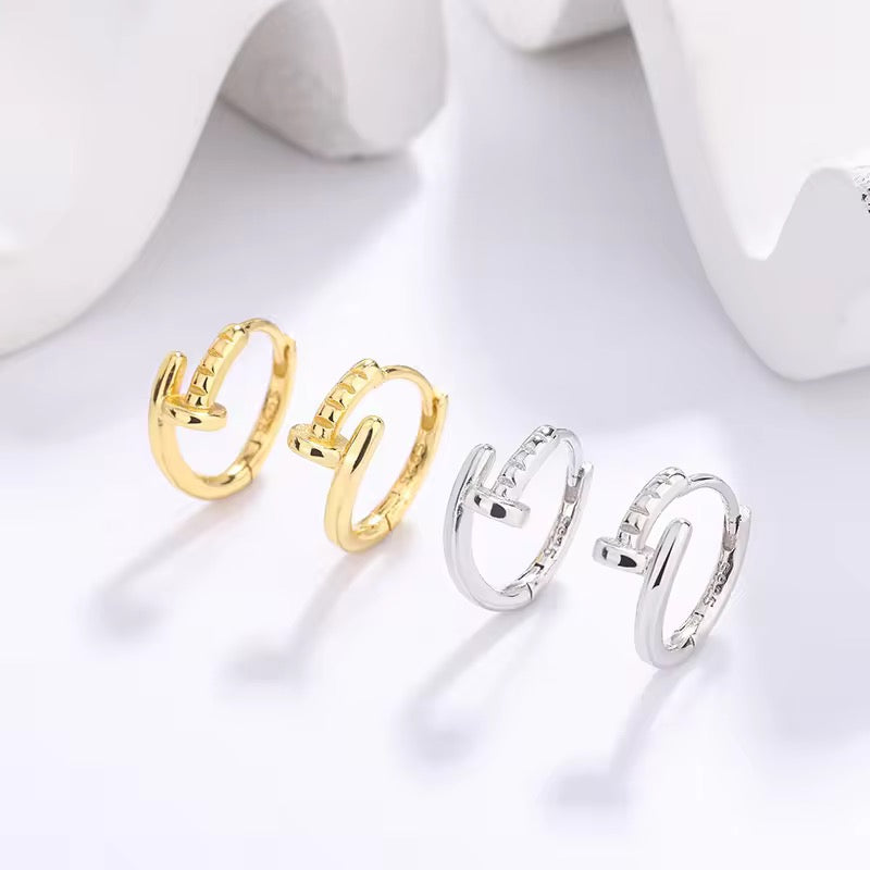 Silver Bent Nail Huggie Hoops
