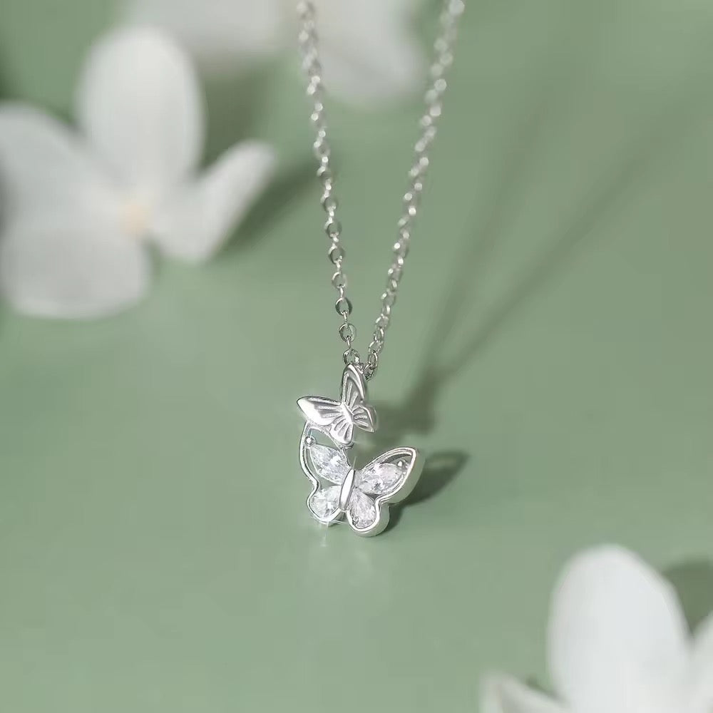 Silver Twin Butterfly Necklace