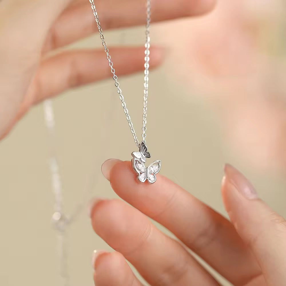 Silver Twin Butterfly Necklace