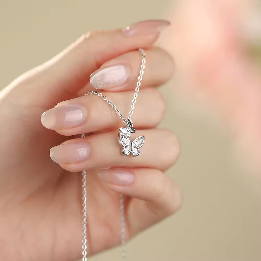 Silver Twin Butterfly Necklace